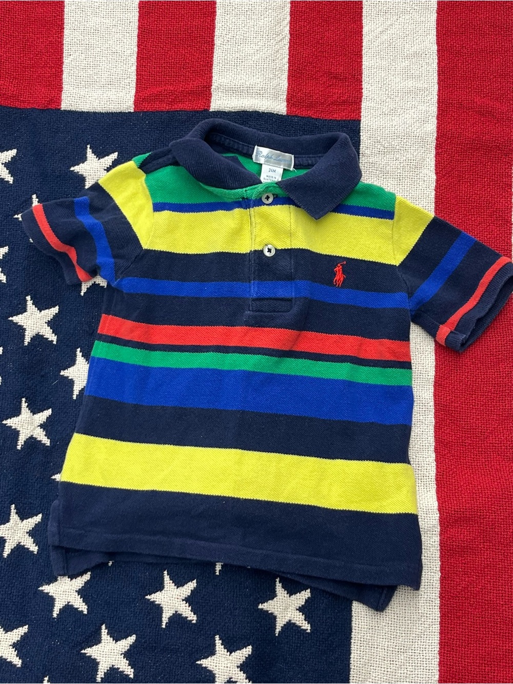 Ralph Lauren Boys Navy, Yellow, Blue & Green Striped Polo Boys Size 24 Months